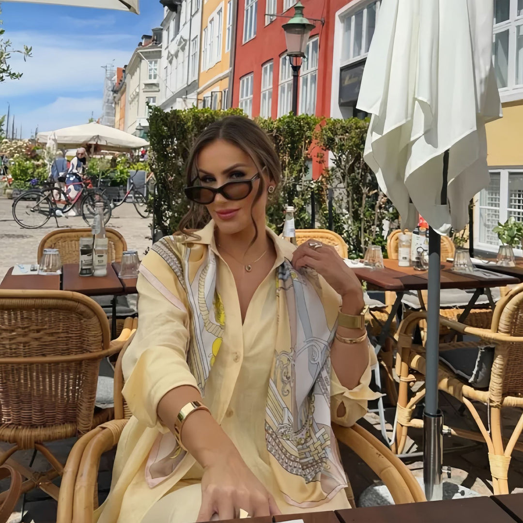 Damer trendig linne jumpsuit med figursydd skärning och långa ärmar Mirla-Eva Jonsson