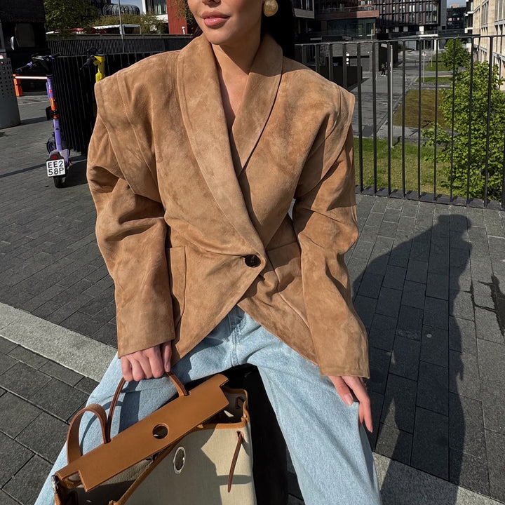 Damer trendig oversized suede blazerjacka Mirla-Eva Jonsson