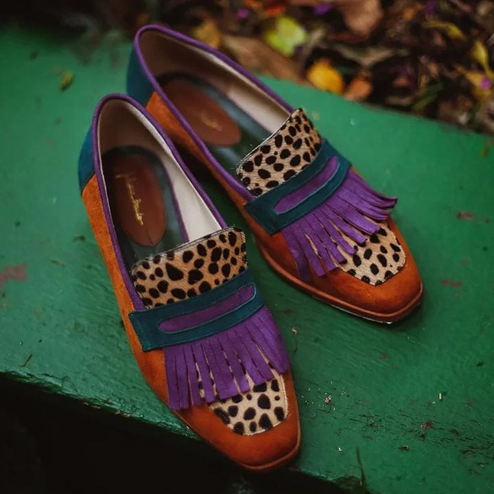 Damer trendiga loafers med djurmönster och fransar Mirla-Eva Jonsson