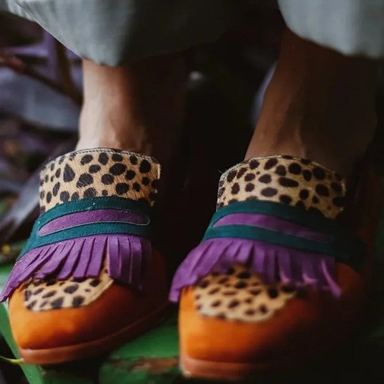 Damer trendiga loafers med djurmönster och fransar Mirla-Eva Jonsson