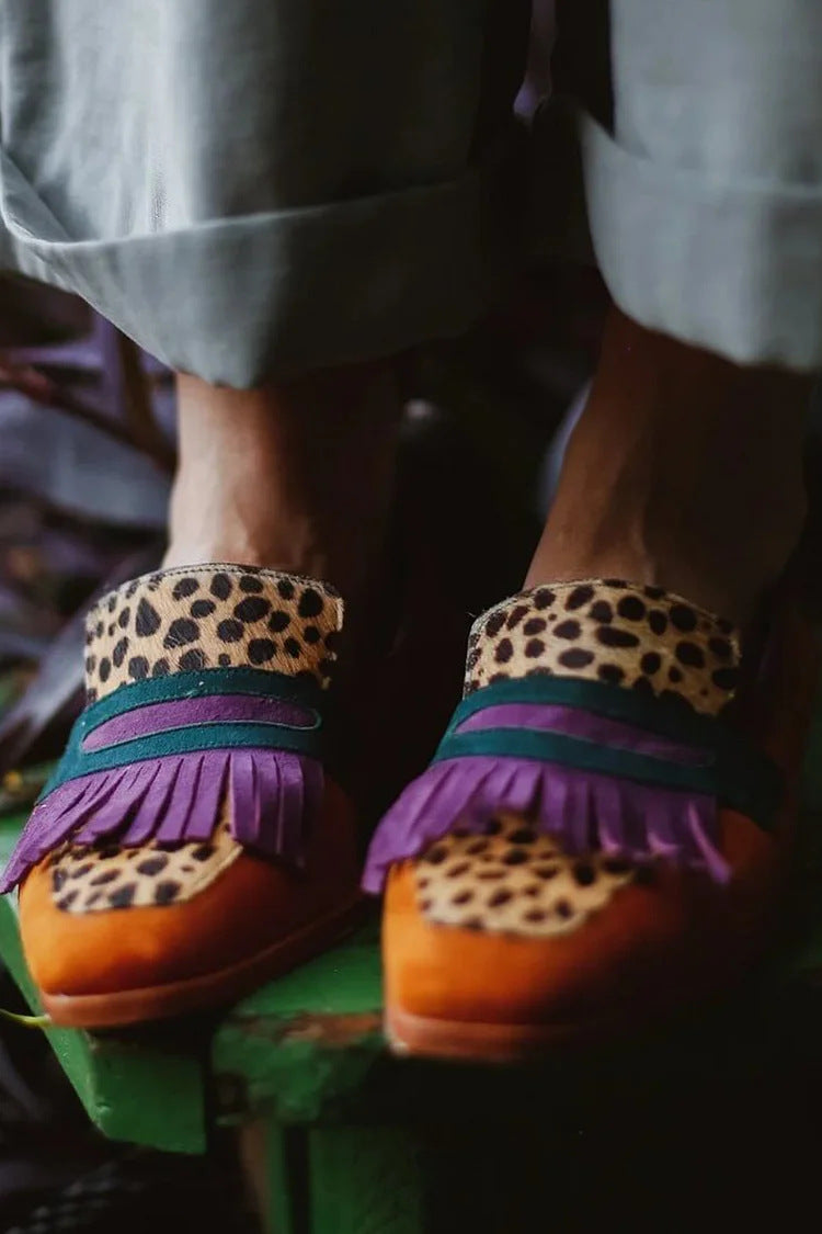Damer trendiga loafers med djurmönster och fransar Mirla-Eva Jonsson
