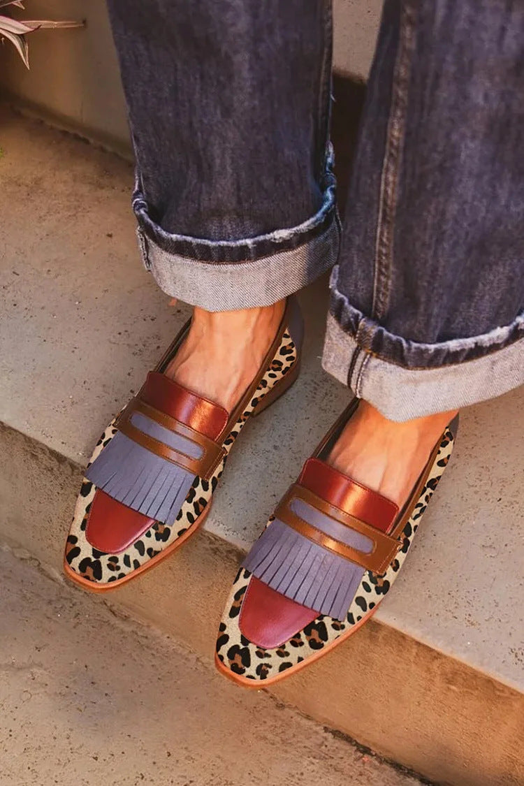 Damer trendiga loafers med djurmönster och fransar Mirla-Eva Jonsson