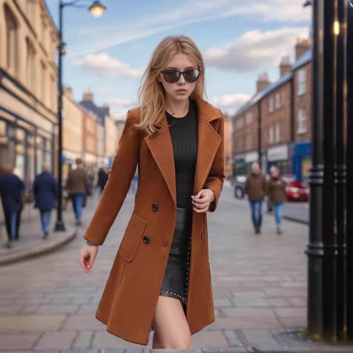 Damer trendy oversized ull trenchcoat med dubbel knapprad Mirla-Eva Jonsson