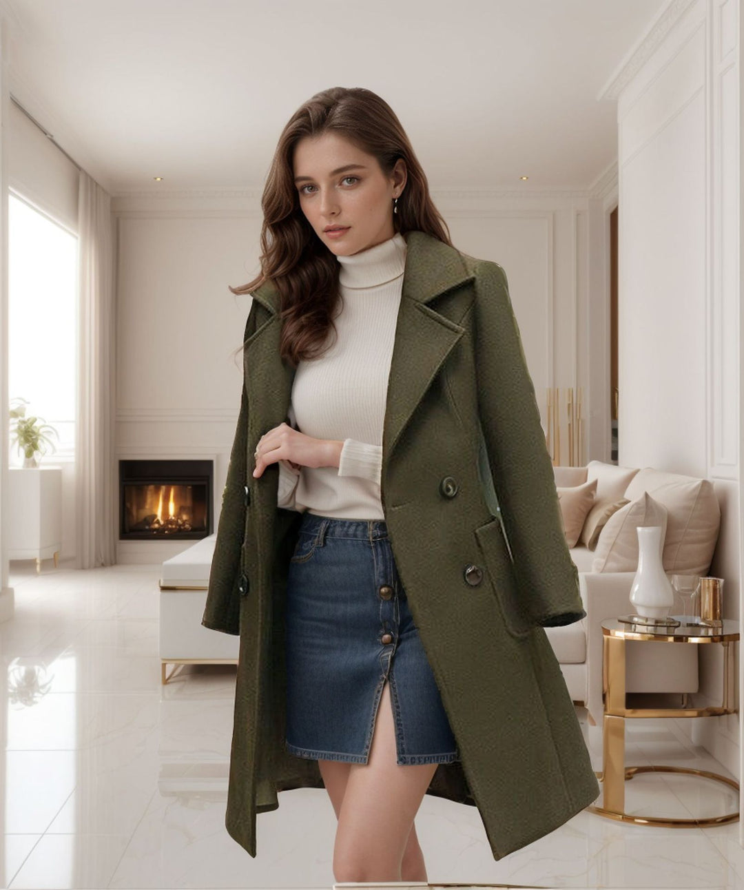 Damer trendy oversized ull trenchcoat med dubbel knapprad Mirla-Eva Jonsson