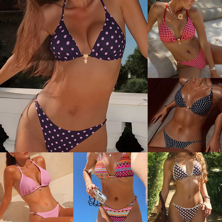 Damer triangeld-bikini med moderiktigt prickdesign och guldiga detaljer på stängningen Mirla-Eva Jonsson