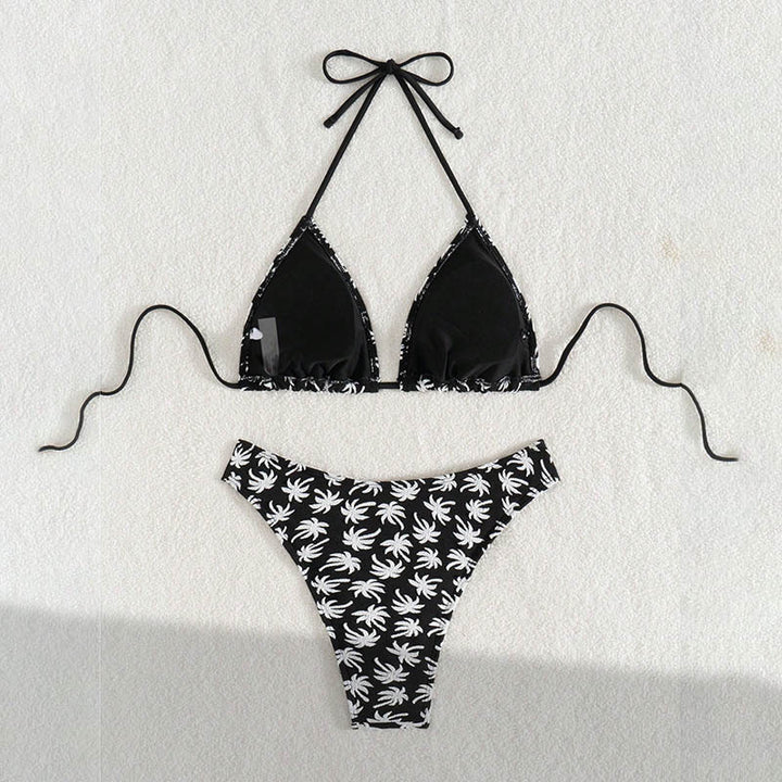 Damer triangeldragts-bikini med glad palmmönster och hög benutskärning Mirla-Eva Jonsson