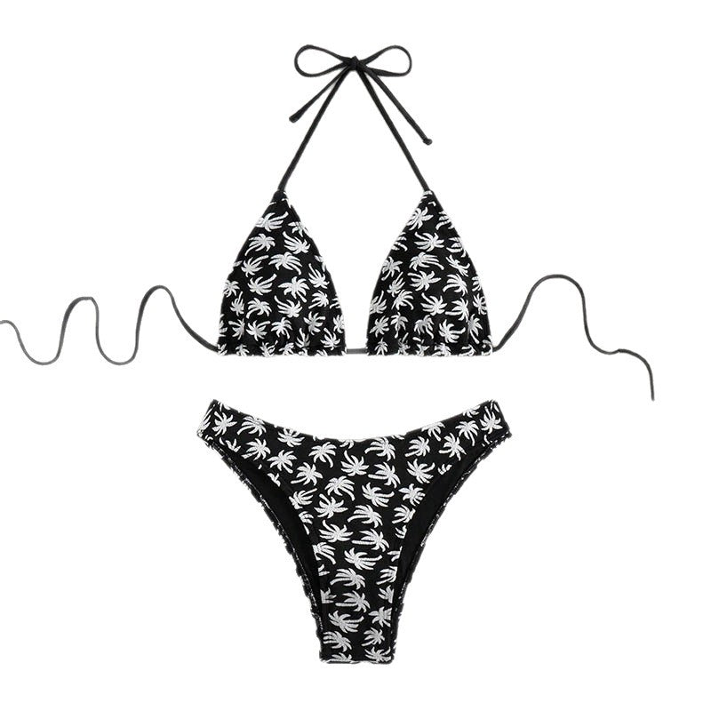 Damer triangeldragts-bikini med glad palmmönster och hög benutskärning Mirla-Eva Jonsson