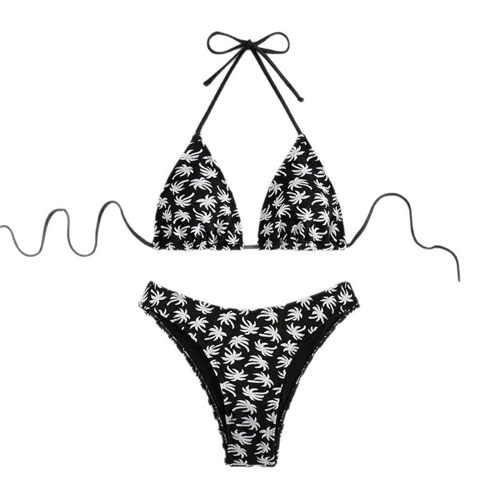 Damer triangeldragts-bikini med glad palmmönster och hög benutskärning Mirla-Eva Jonsson