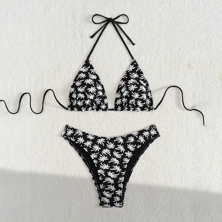 Damer triangeldragts-bikini med glad palmmönster och hög benutskärning Mirla-Eva Jonsson