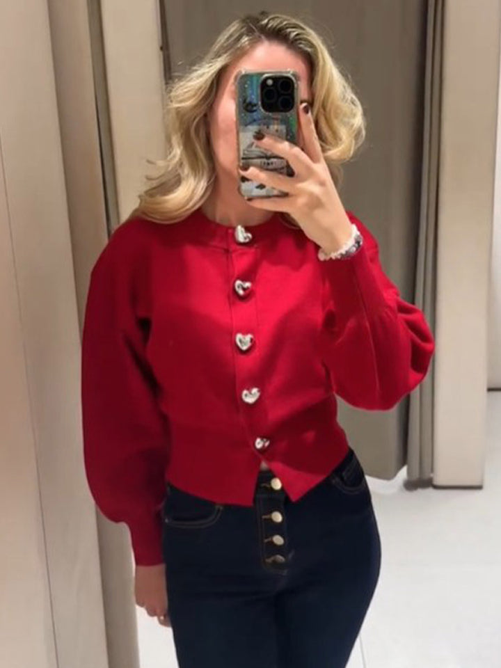 Damer tröja med hjärtknappar och puffärm Mirla-Eva Jonsson