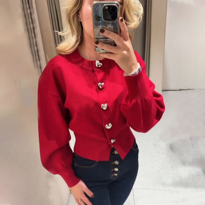 Damer tröja med hjärtknappar och puffärm Mirla-Eva Jonsson