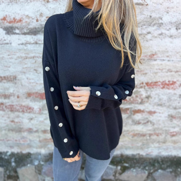 Damer tröja med hög krage och knappar Eva Jonsson-Eva Jonsson