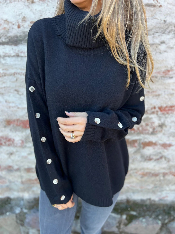 Damer tröja med hög krage och knappar Eva Jonsson-Eva Jonsson