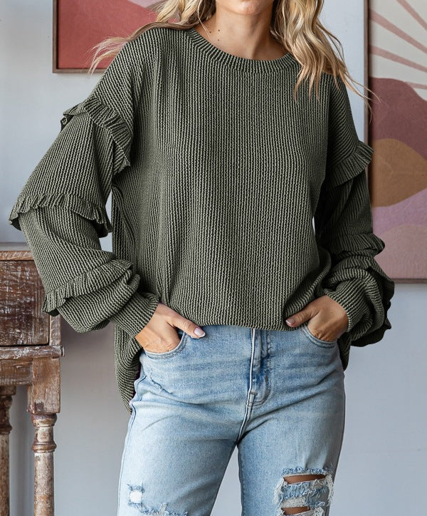 Damer tröja med ruffledetaljer Mirla-Eva Jonsson
