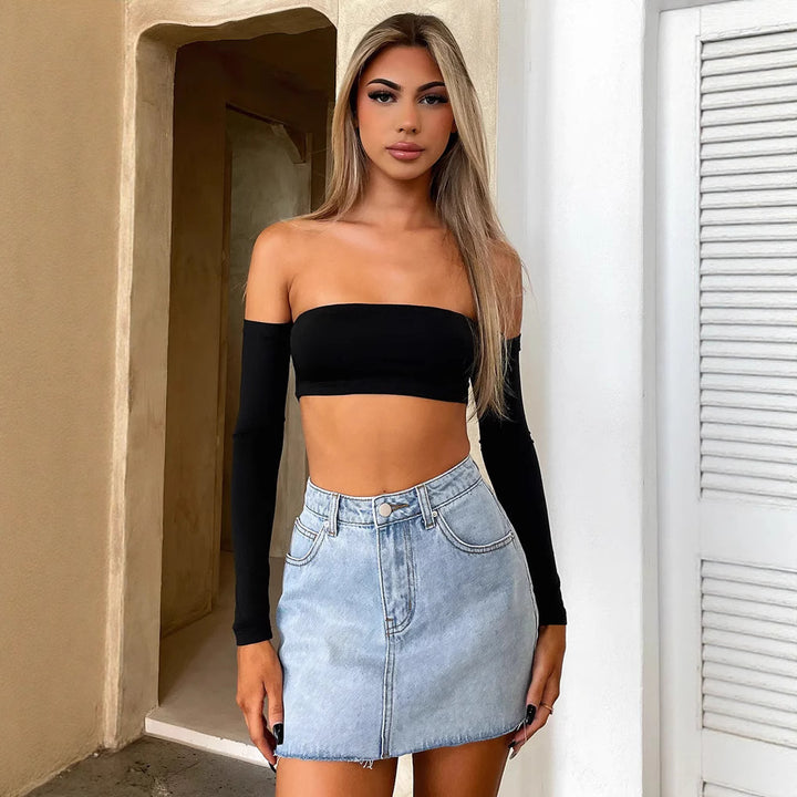 Damer tvådelat set med Off-shoulder topp och högslitskjol Mirla-Eva Jonsson