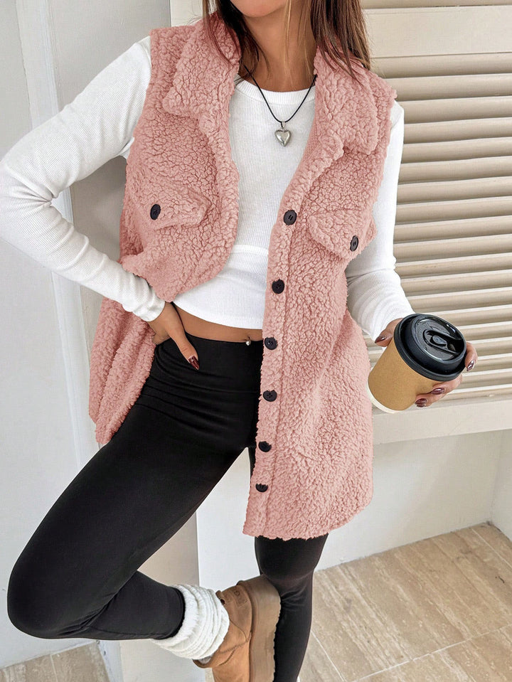 Damer vändbar väst i högkvalitativ teddyfleece-textur Mirla-Eva Jonsson