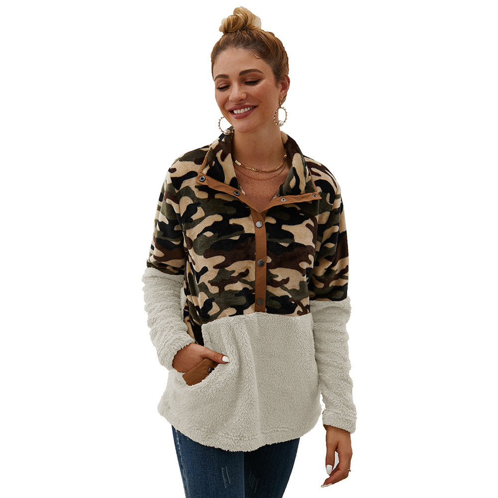 Damer varm fleecejacka i camouflage-design med hög krage Eva Jonsson-Eva Jonsson
