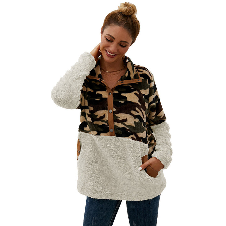 Damer varm fleecejacka i camouflage-design med hög krage Eva Jonsson-Eva Jonsson