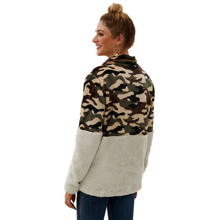 Damer varm fleecejacka i camouflage-design med hög krage Eva Jonsson-Eva Jonsson
