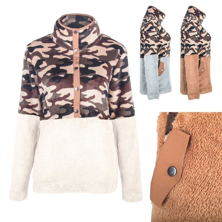 Damer varm fleecejacka i camouflage-design med hög krage Eva Jonsson-Eva Jonsson
