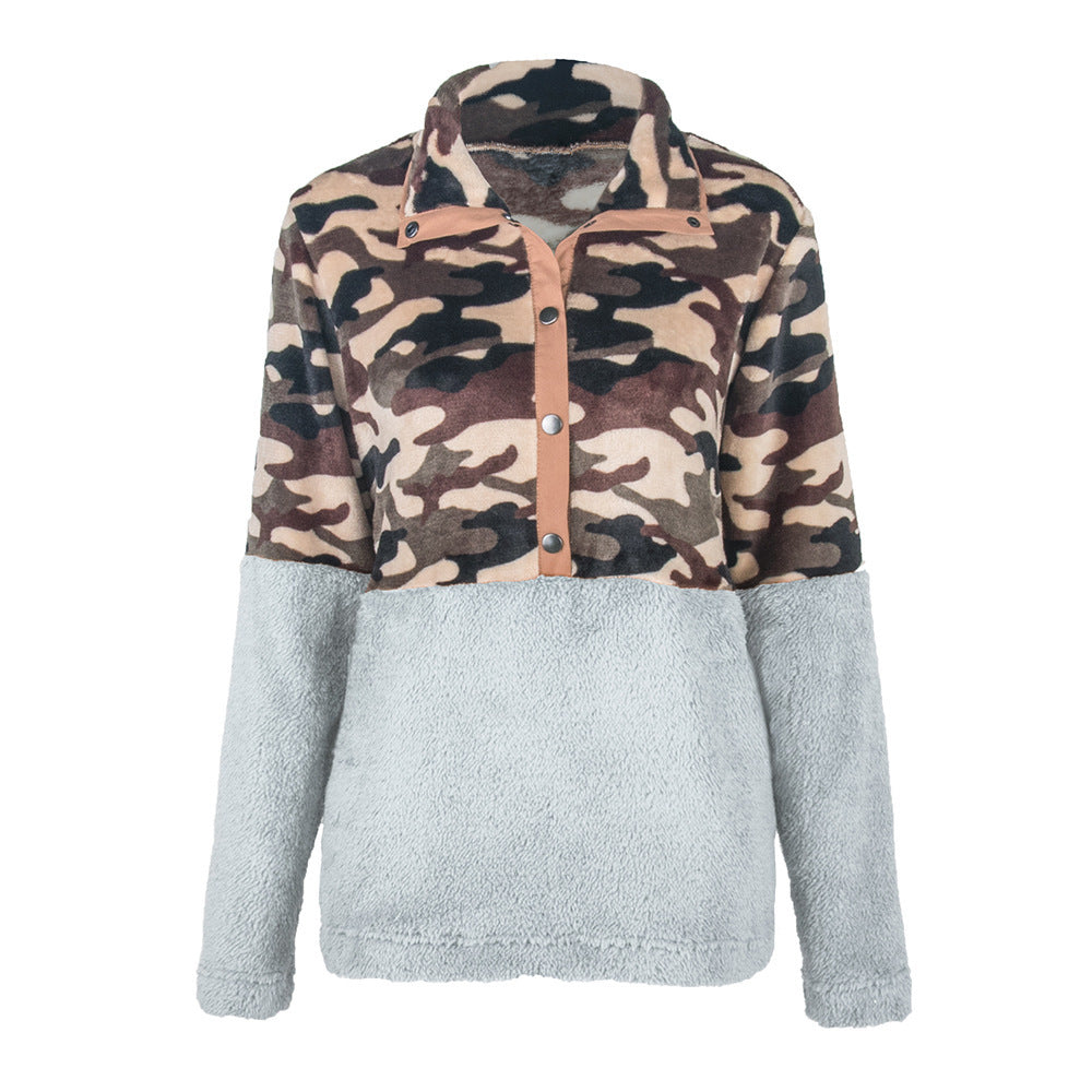 Damer varm fleecejacka i camouflage-design med hög krage Eva Jonsson-Eva Jonsson
