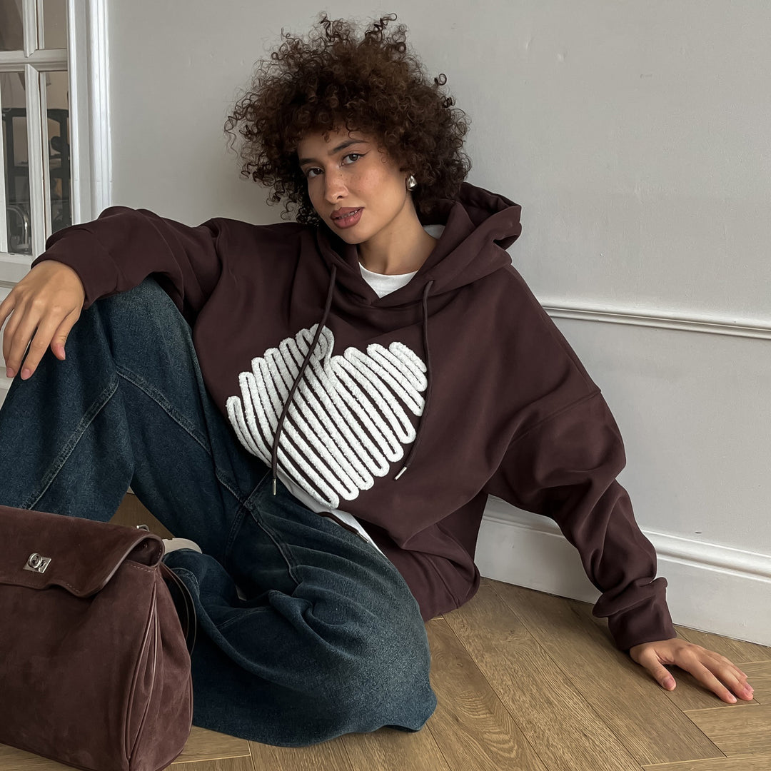 Damer vävd hoodie med hjärttryck Mirla-Eva Jonsson
