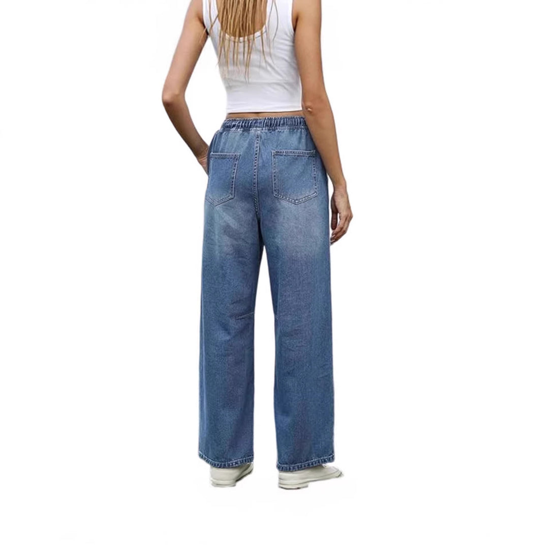 Damer vida denim-byxor med elastisk midja och praktisk skärning Mirla-Eva Jonsson