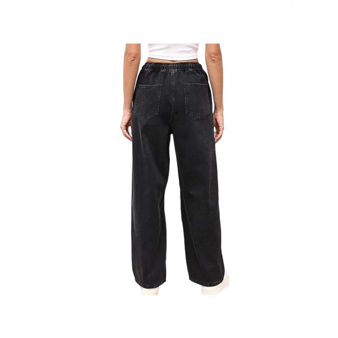 Damer vida denim-byxor med elastisk midja och praktisk skärning Mirla-Eva Jonsson
