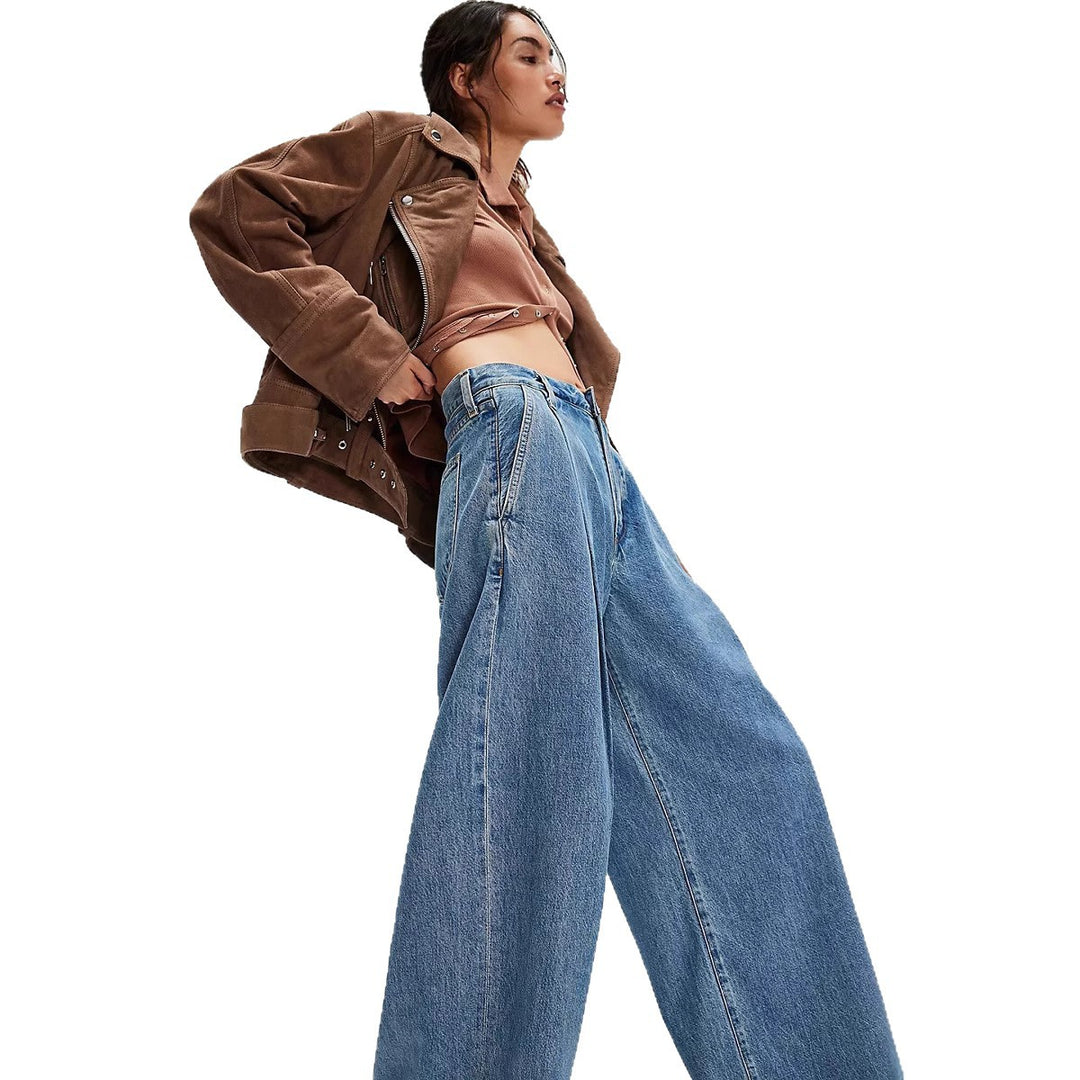 Damer vida denimbyxor med hög midja och avslappnad silhuett Mirla-Eva Jonsson