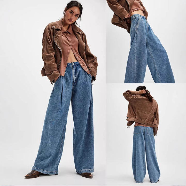 Damer vida denimbyxor med hög midja och avslappnad silhuett Mirla-Eva Jonsson