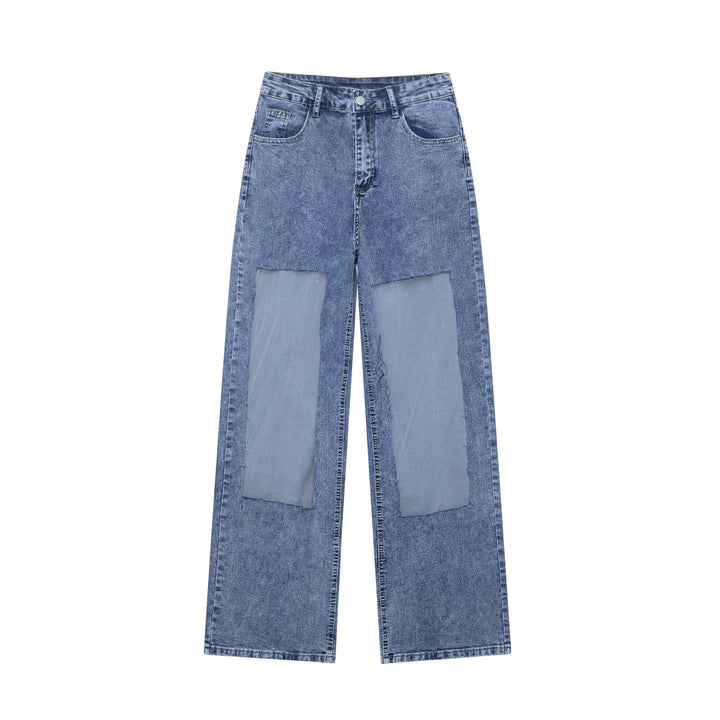 Damer vida denimbyxor med patchdesign Mirla-Eva Jonsson