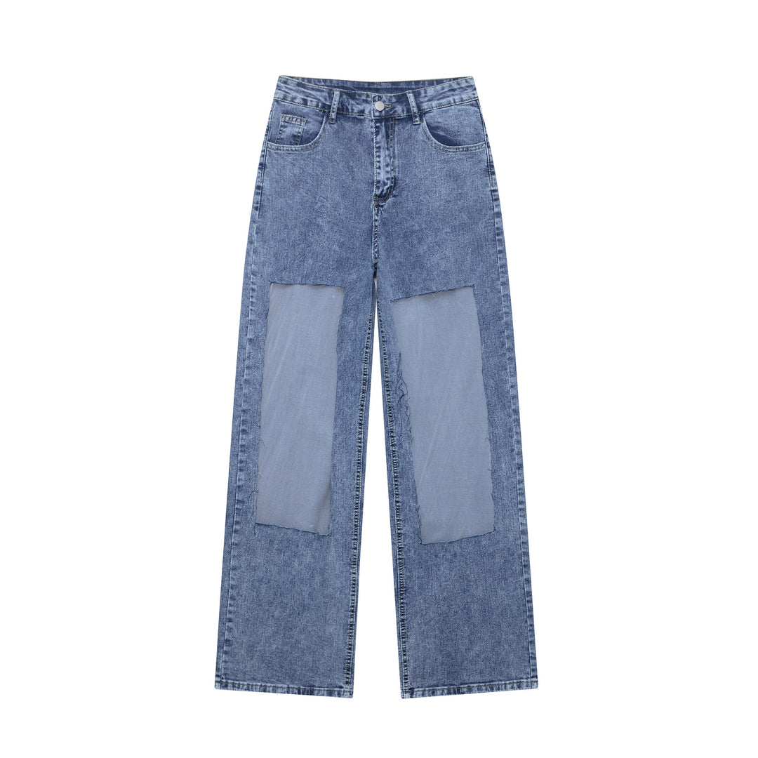 Damer vida denimbyxor med patchdesign Mirla-Eva Jonsson
