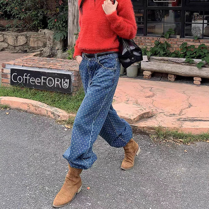 Damer vida denimjeans med polka-prickar Mirla-Eva Jonsson