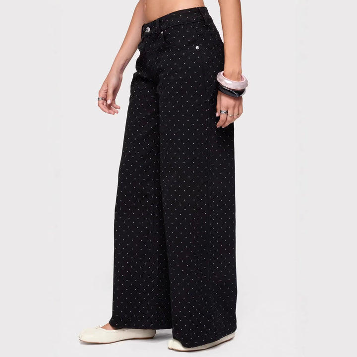Damer vida denimjeans med polka-prickar Mirla-Eva Jonsson