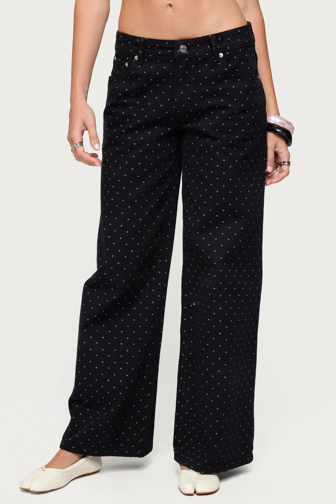 Damer vida denimjeans med polka-prickar Mirla-Eva Jonsson