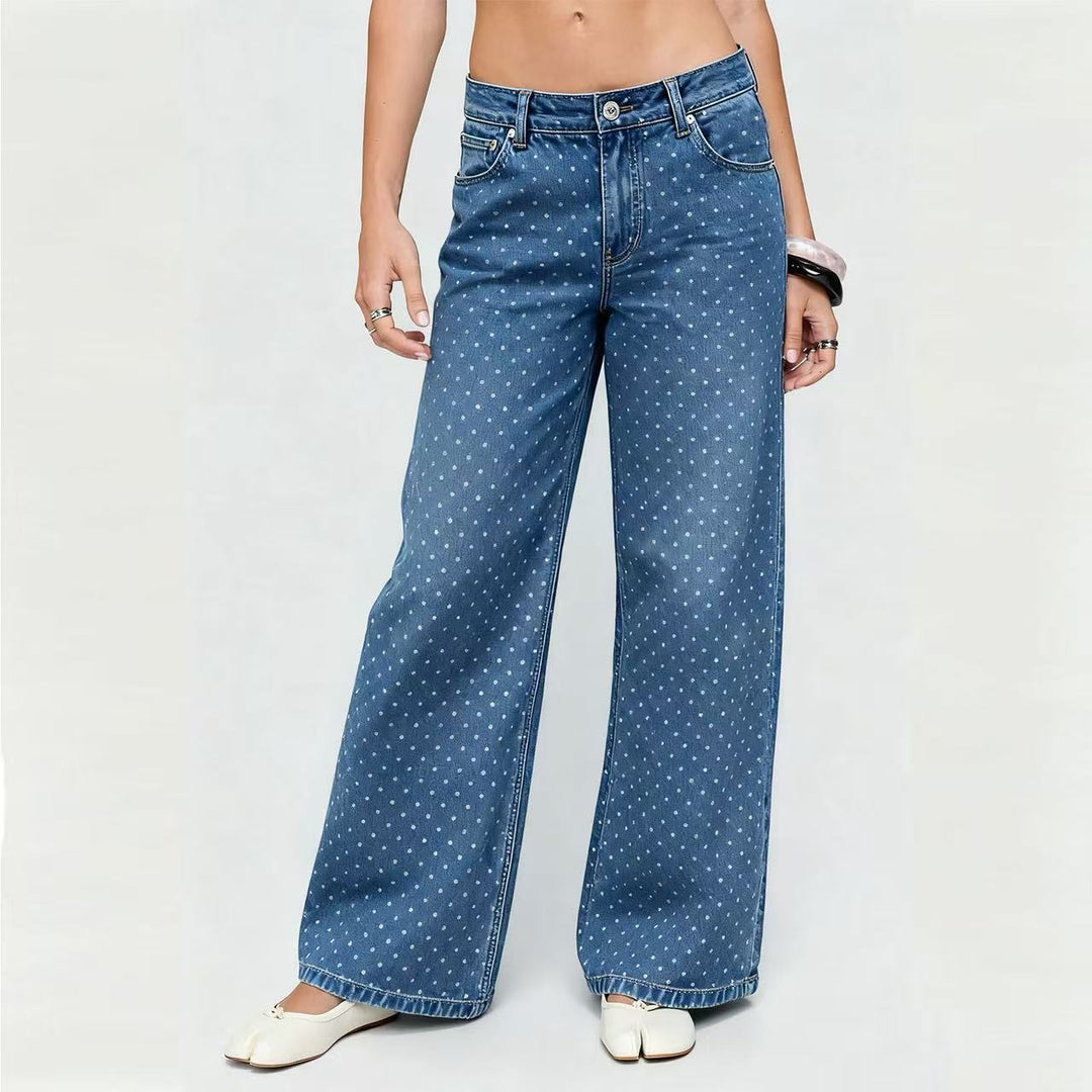 Damer vida denimjeans med polka-prickar Mirla-Eva Jonsson