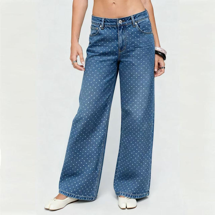 Damer vida denimjeans med polka-prickar Mirla-Eva Jonsson
