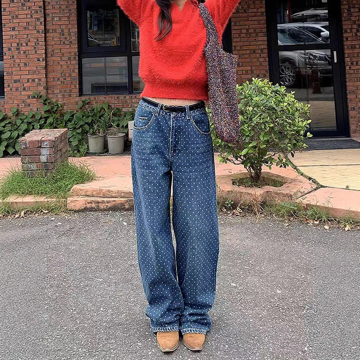 Damer vida denimjeans med polka-prickar Mirla-Eva Jonsson