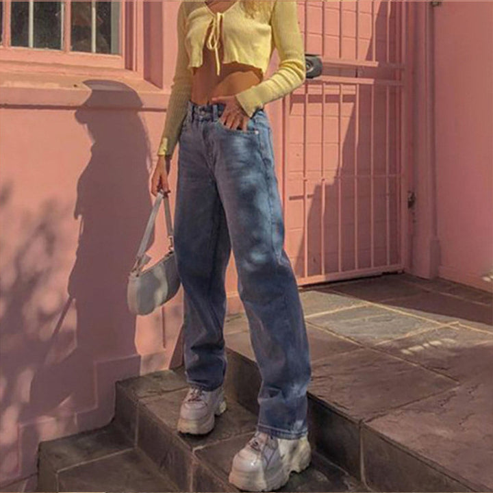 Damer vida high-waist jeans med avslappnad passform och modeakcent Mirla-Eva Jonsson