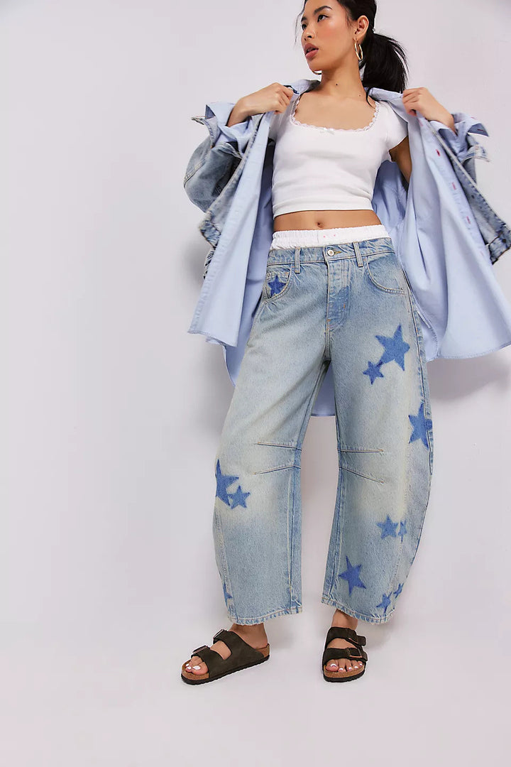 Damer vida jeans med hjärt-detaljer och avslappnad passform Mirla-Eva Jonsson