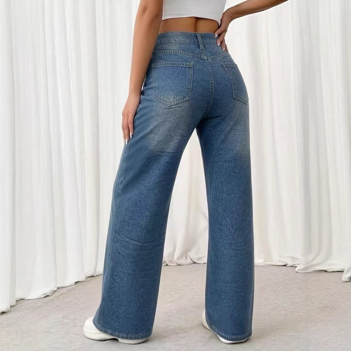 Damer vida jeans med konstnärlig tryck Mirla-Eva Jonsson