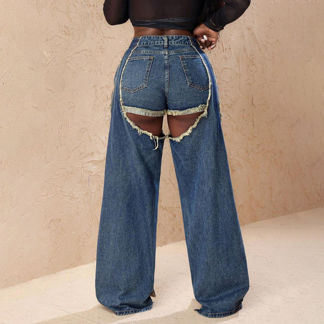 Damer vida jeans med stiliga cut-outs och fransar Mirla-Eva Jonsson