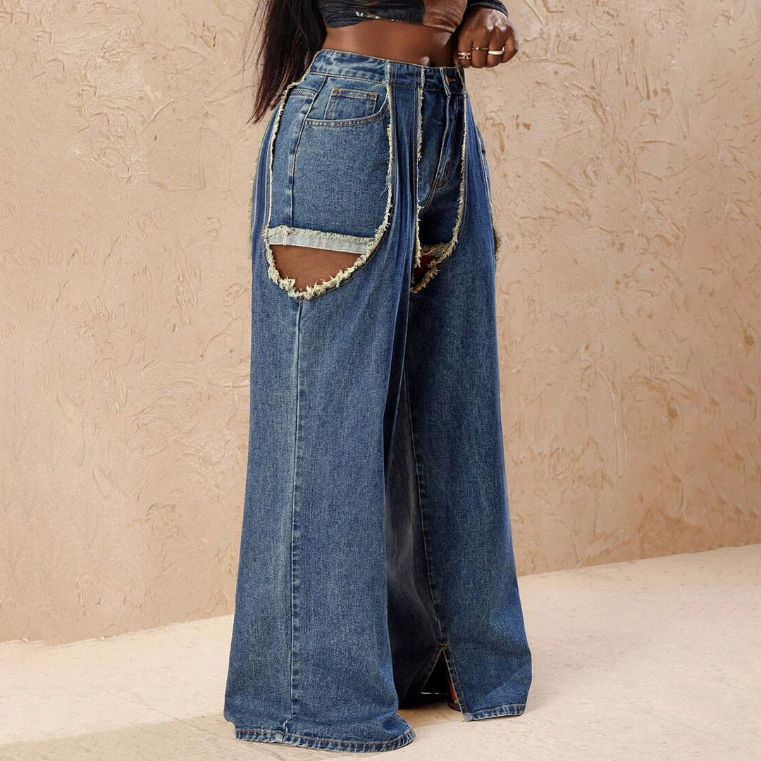 Damer vida jeans med stiliga cut-outs och fransar Mirla-Eva Jonsson