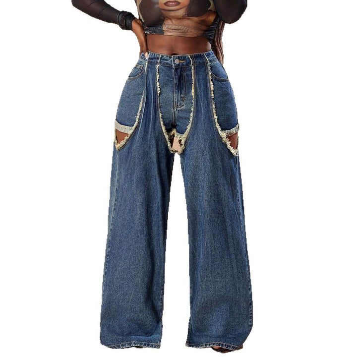 Damer vida jeans med stiliga cut-outs och fransar Mirla-Eva Jonsson