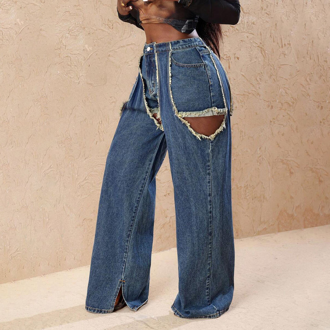 Damer vida jeans med stiliga cut-outs och fransar Mirla-Eva Jonsson