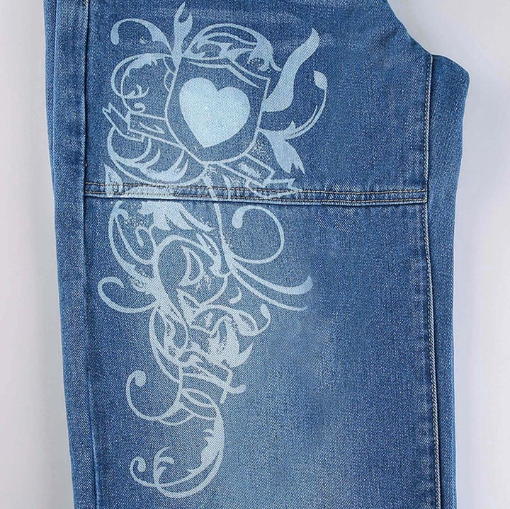 Damer vida jeans med unikt grafiskt mönster Mirla-Eva Jonsson