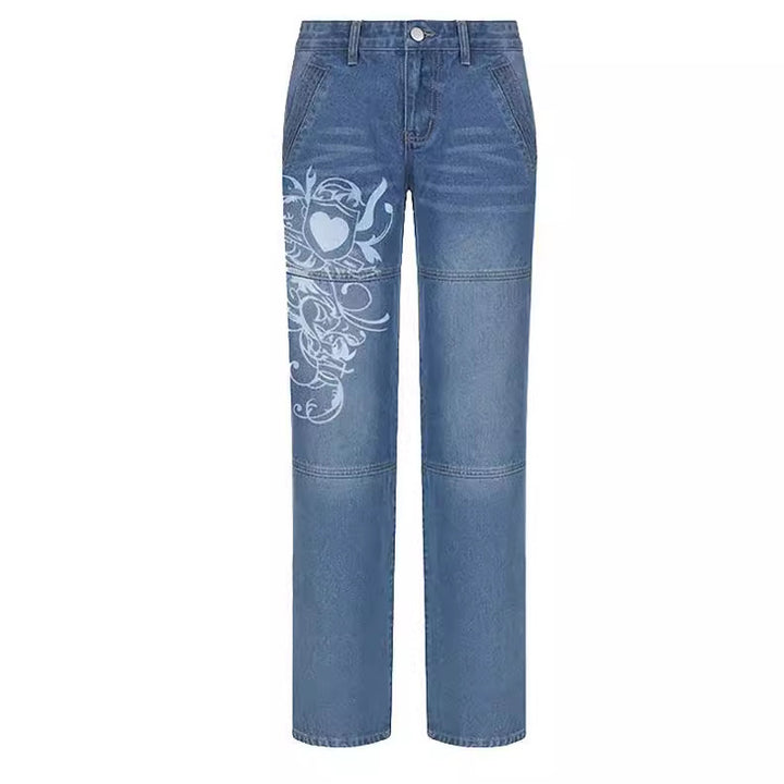 Damer vida jeans med unikt grafiskt mönster Mirla-Eva Jonsson