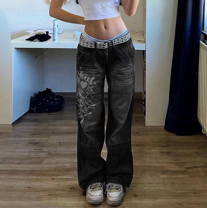 Damer vida jeans med unikt grafiskt mönster Mirla-Eva Jonsson