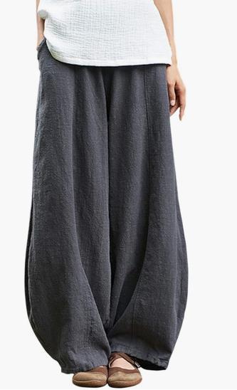 Damer vida linnebyxor med elastisk midja och praktiska fickor Mirla-Eva Jonsson