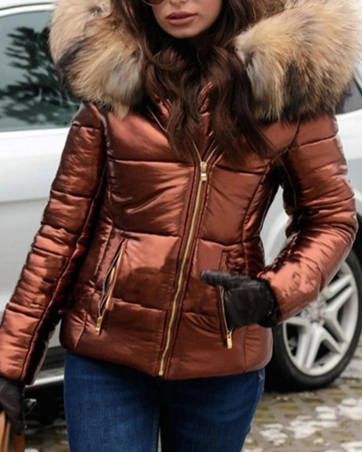 Damer vinterdunjacka med avtagbar huva och lyxig pälskrage Eva Jonsson-Eva Jonsson